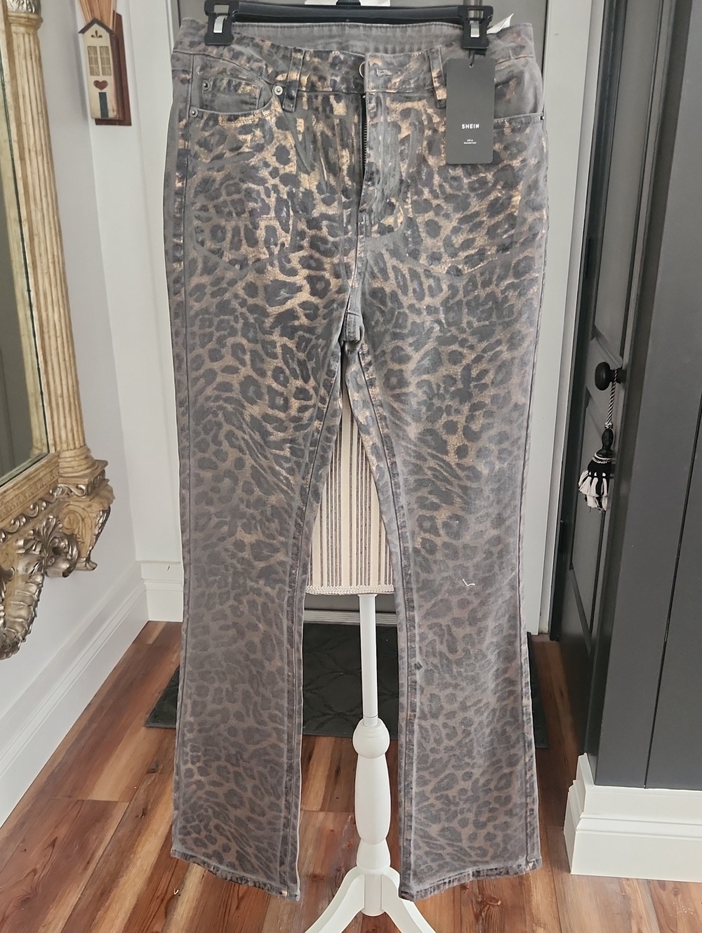 Denimoi Leopard Print Shiny Stretch Jeans